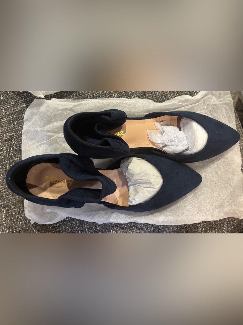 Pointed Navy Suede D'Orsay Kitten Heels with Wrap Detail